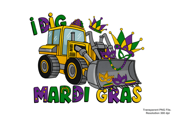 Evaluating the I Dig Mardi Gras Backhoe Loader PNG for Seasonal Design Projects