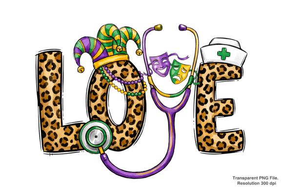 Mardi Gras Nurse PNG with Leopard Plaid Style